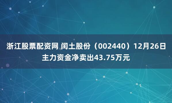 浙江股票配资网 闰土股份（002440）12月26日主力资金净卖出43.75万元